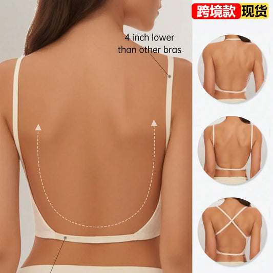 Sujetador Invisible para mujer, sujetadores con escote en U profundo, Top sin espalda para vestidos, lencería Sexy con correa transparente, ropa interior push-up sin tirantes
