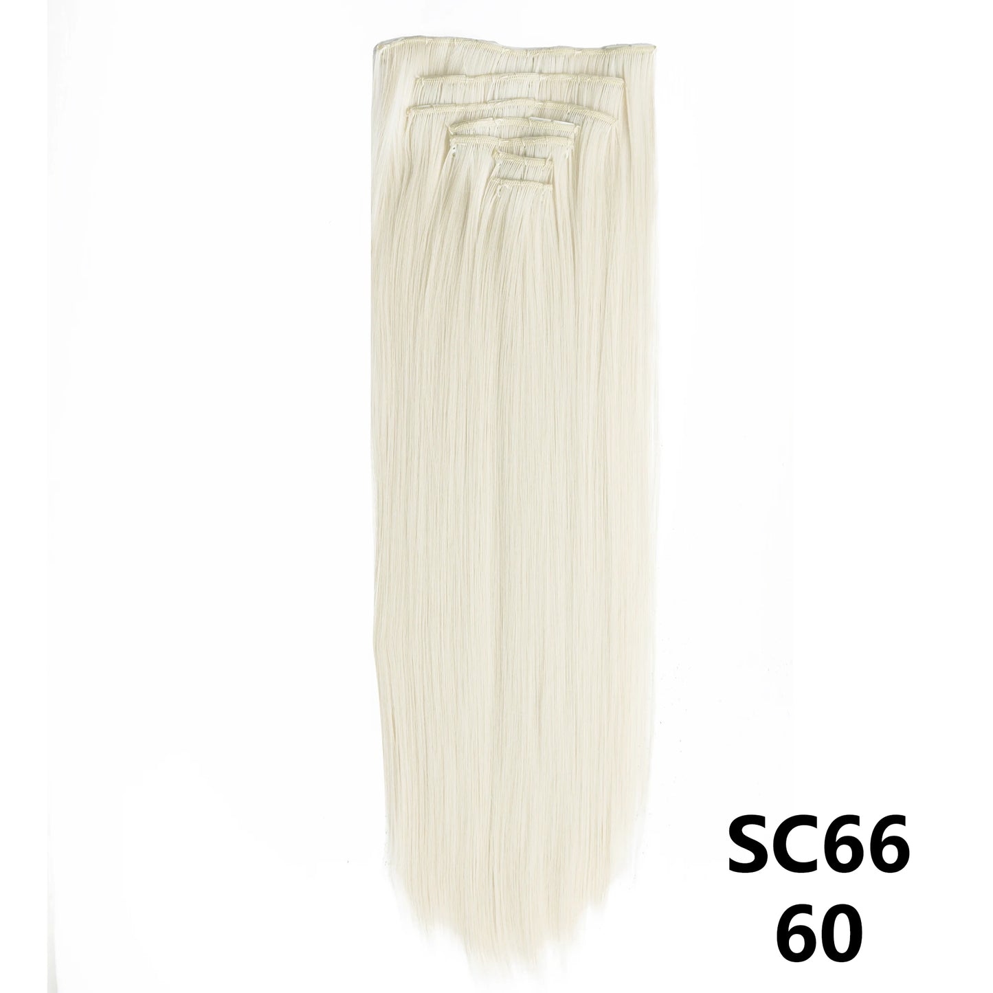 Extensiones de cabello sintÃƒÂ©tico largo y recto para mujer, 16 Clips, 7 unidades/juego, fibra de alta temperatura, negro, marrÃƒÂ³n, Rubio