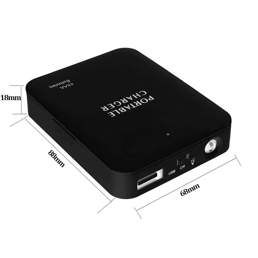 Cargador portátil 4 AA, Banco de energía de batería USB, luz LED, cargador de emergencia para acampar al aire libre para teléfono, montañismo, senderismo