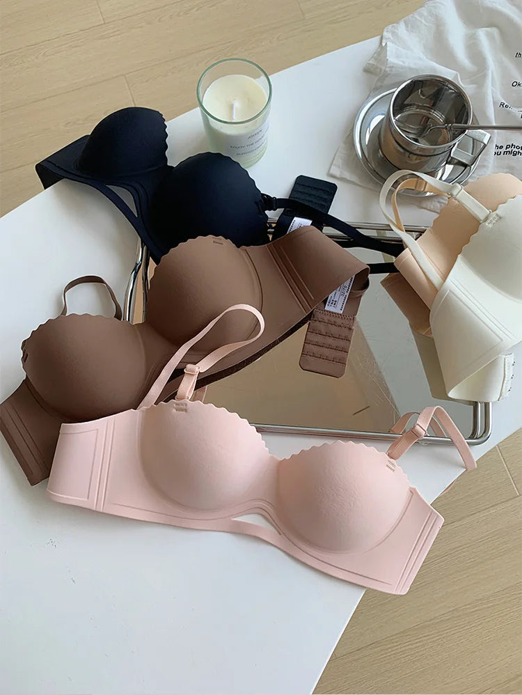 Sujetador sin costuras para mujer, ropa interior push-up con correas desmontables, sujetadores para pechos pequeños, lencería íntima Sexy para mujer