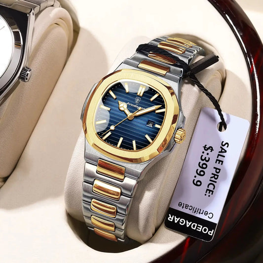 Reloj POEDAGAR cuadrado de lujo para mujer, reloj de pulsera resistente al agua con fecha luminosa para mujer, relojes de cuarzo de moda de acero inoxidable para mujer