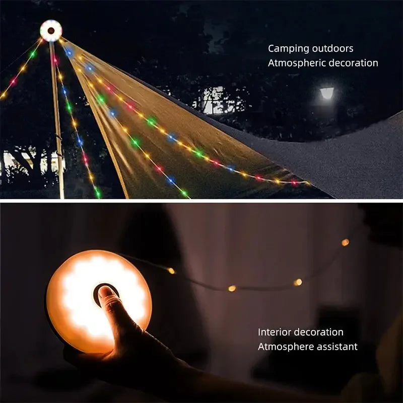 Luz de Camping 4 en 1, guirnalda de luces LED con carrete, lámpara de Camping USB para exteriores, luz LED nocturna reciclable para decoración de tienda de campaña y jardín