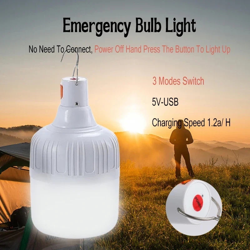 Luz de Camping de 60W y 80W, lámpara LED de emergencia recargable por USB, linternas portátiles para exteriores con gancho para tiendas de barbacoa, bombilla de batería