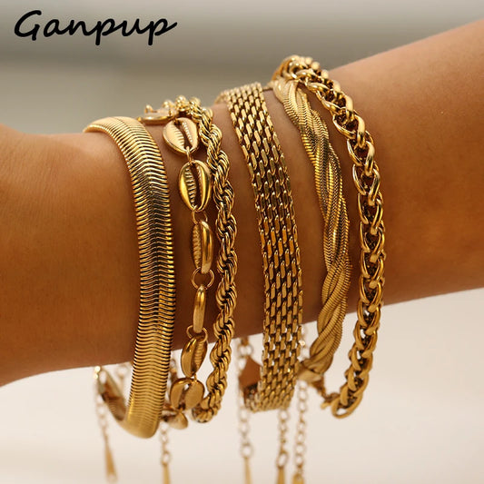 GANPUP 316L Acero inoxidable Metal Color oro pulsera de cadena para mujeres hombres 2025 textura brazalete antialérgico regalo de joyería