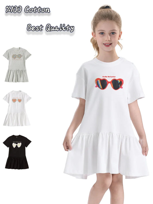 Vestido de verano para niÃƒÂ±as, moda informal para vacaciones, falda para niÃƒÂ±os, vestido de princesa de manga corta de algodÃƒÂ³n para fiesta, comodidad suave