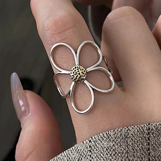 Anillos de plata de ley 925 para mujer, pareja minimalista hecha a mano, anillo Simple de flor grande, joyería de fiesta, regalo para prevenir alergias