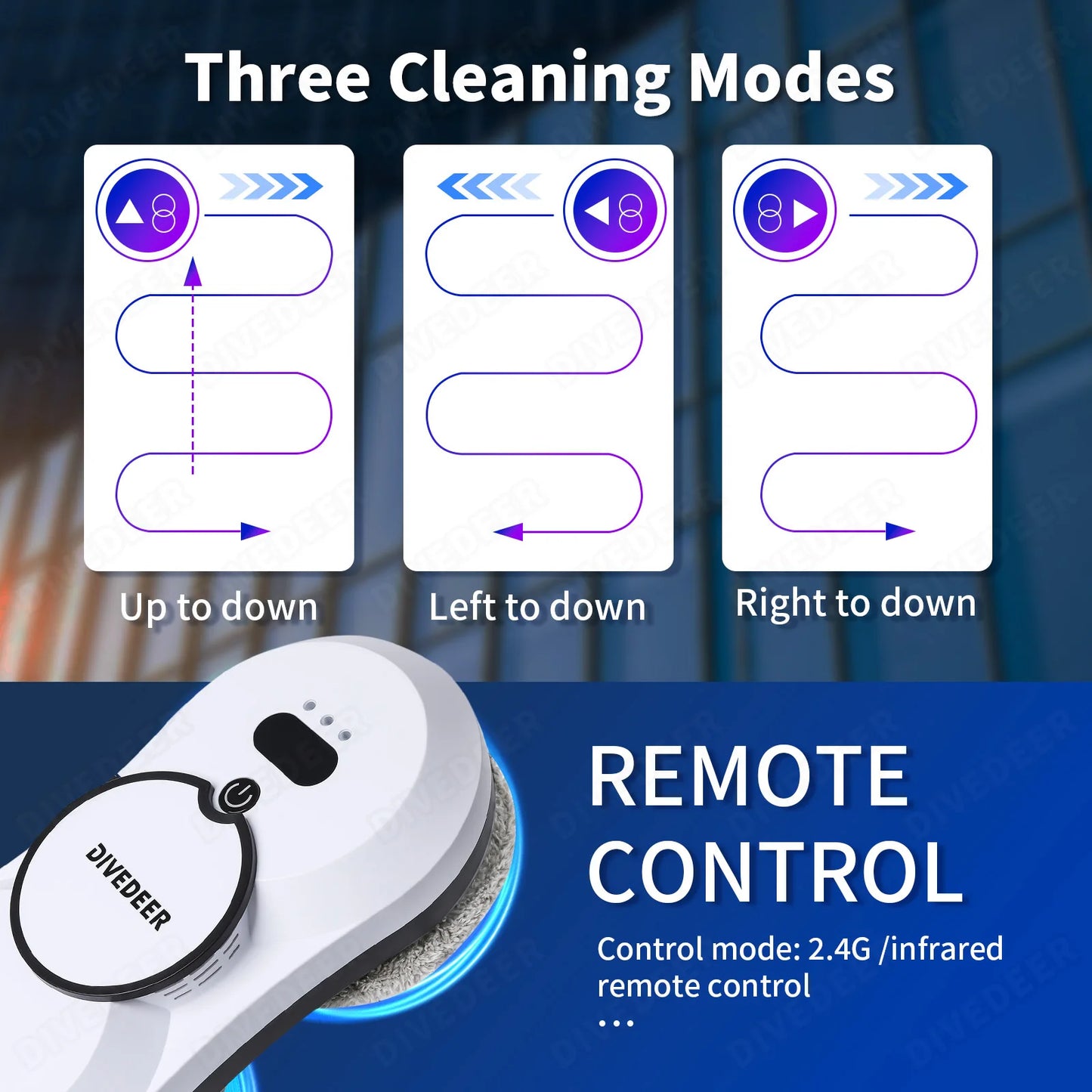 DIVEDEER Robot de limpieza de ventanas con pulverizador de agua, limpiador de vidrio con motor sin escobillas de doble cara inteligente de gran altura, tipo spray