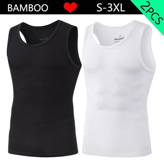 2 unids/pack camiseta sin mangas para hombre, camiseta sin mangas para gimnasio, chaleco para hombre, camisetas interiores de compresiÃƒÂ³n de Color sÃƒÂ³lido, camisetas para hombre de fibra de bambÃƒÂº de alta calidad