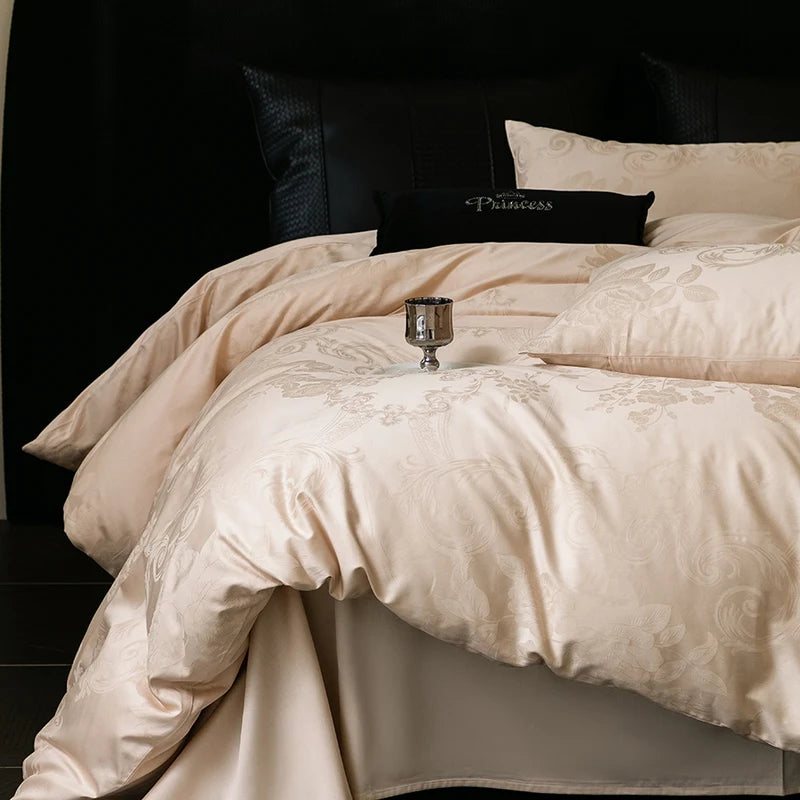 Nuevos juegos de cama de lujo 2025 100% algodón: fibra larga, alta densidad, jacquard satinado, cama de 1,5 m/1,8 m