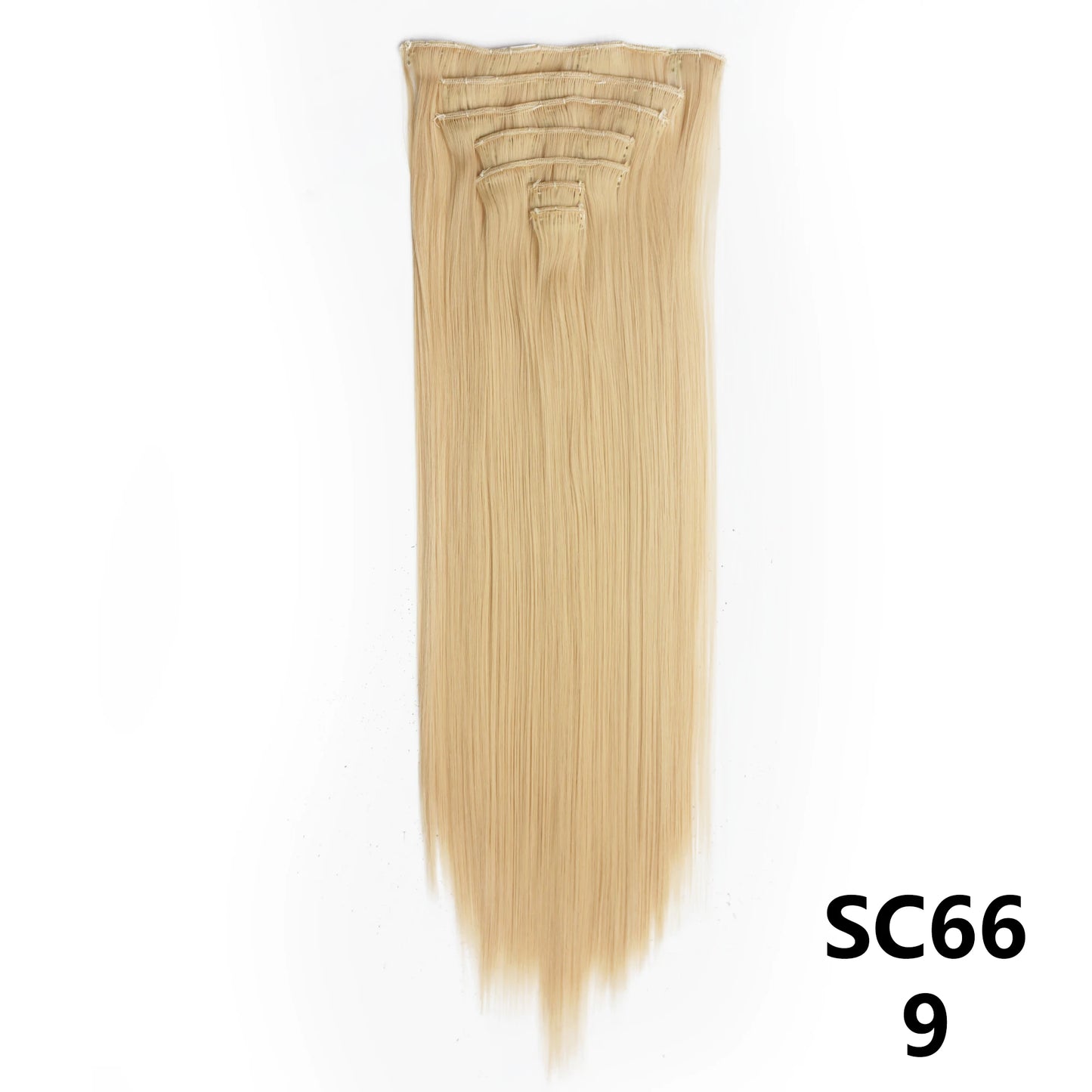 Extensiones de cabello sintÃƒÂ©tico largo y recto para mujer, 16 Clips, 7 unidades/juego, fibra de alta temperatura, negro, marrÃƒÂ³n, Rubio