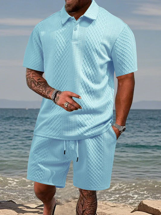 NOVEDAD DE VERANO 20225, Polo deportivo informal para hombre con solapa, camisa y pantalones cortos de manga corta para hombre, traje con textura Jacquard