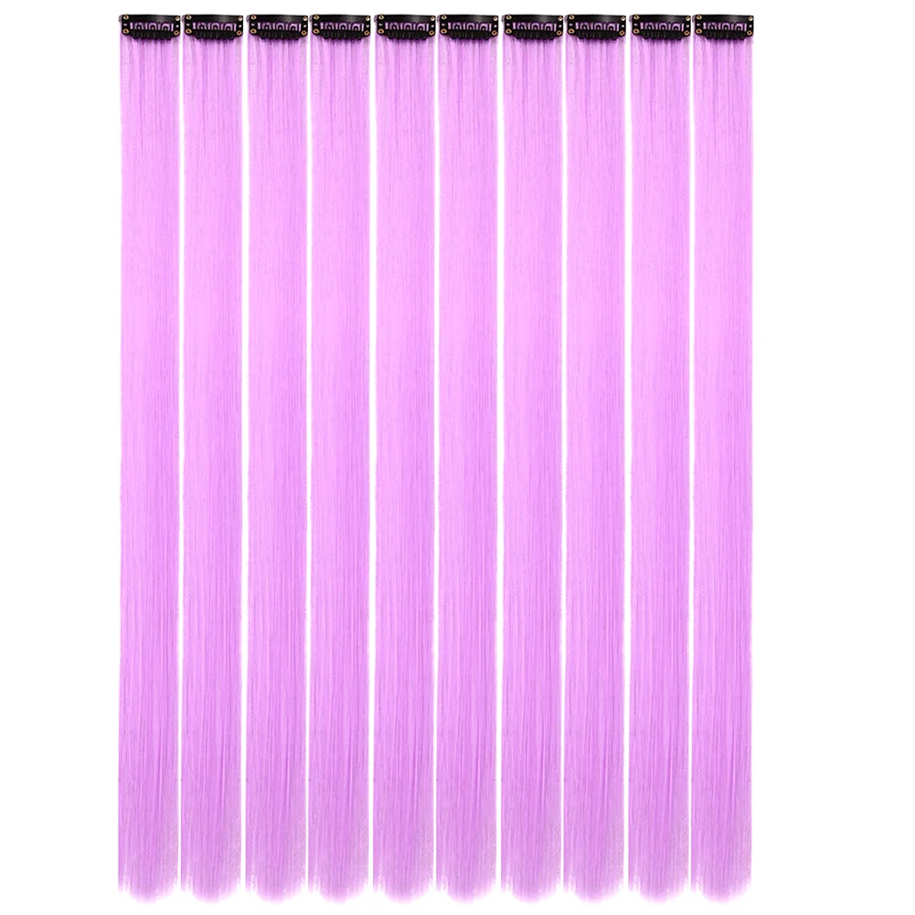 10 unids/pack de extensiones de cabello con Clip para fiesta de colores para niÃƒÂ±as, postizos sintÃƒÂ©ticos de pelo liso de 22 pulgadas de colores Omber