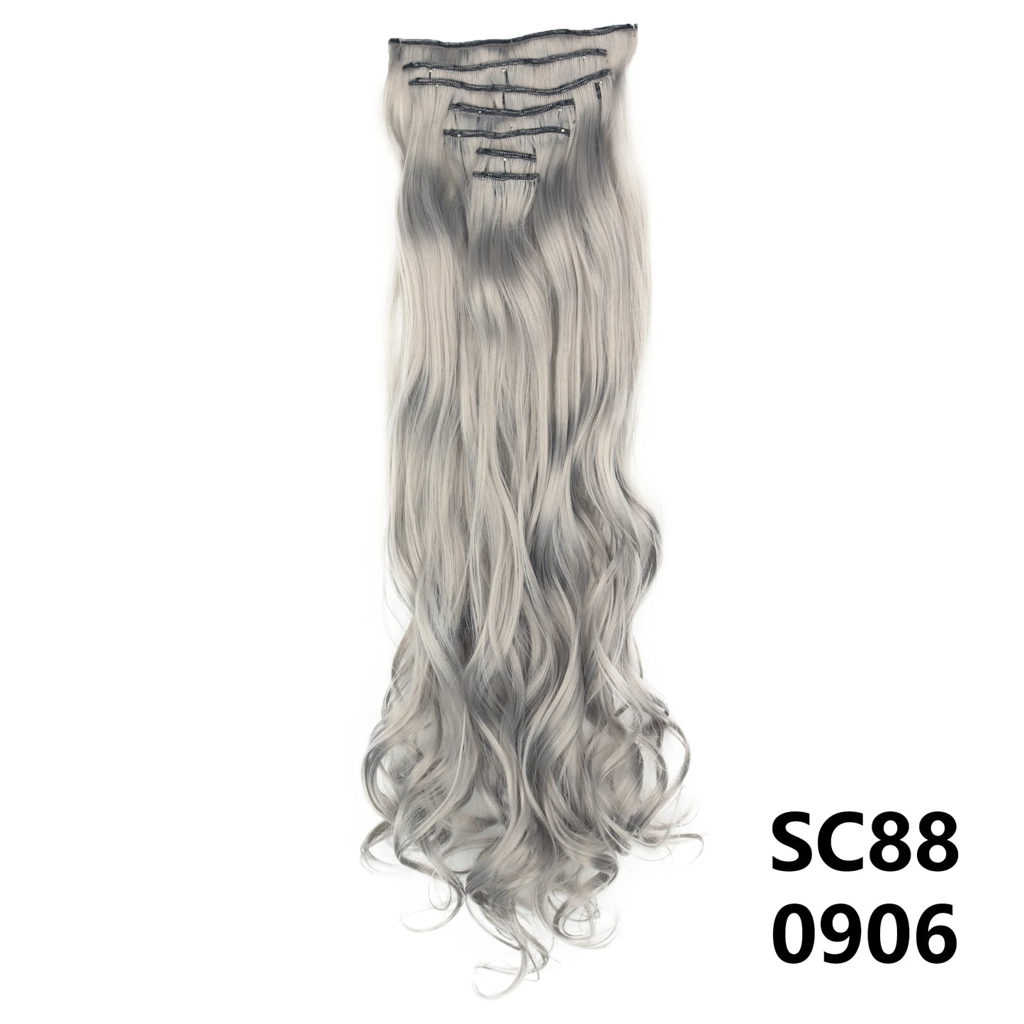 Extensiones de cabello sintÃƒÂ©tico largo y recto para mujer, 16 Clips, 7 unidades/juego, fibra de alta temperatura, negro, marrÃƒÂ³n, Rubio