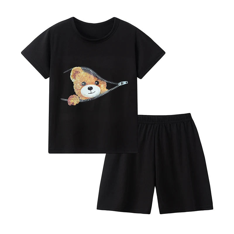 Conjunto de pantalones cortos de manga corta para niños, cómodo y versátil, informal, para el hogar y al aire libre, 2 piezas, verano