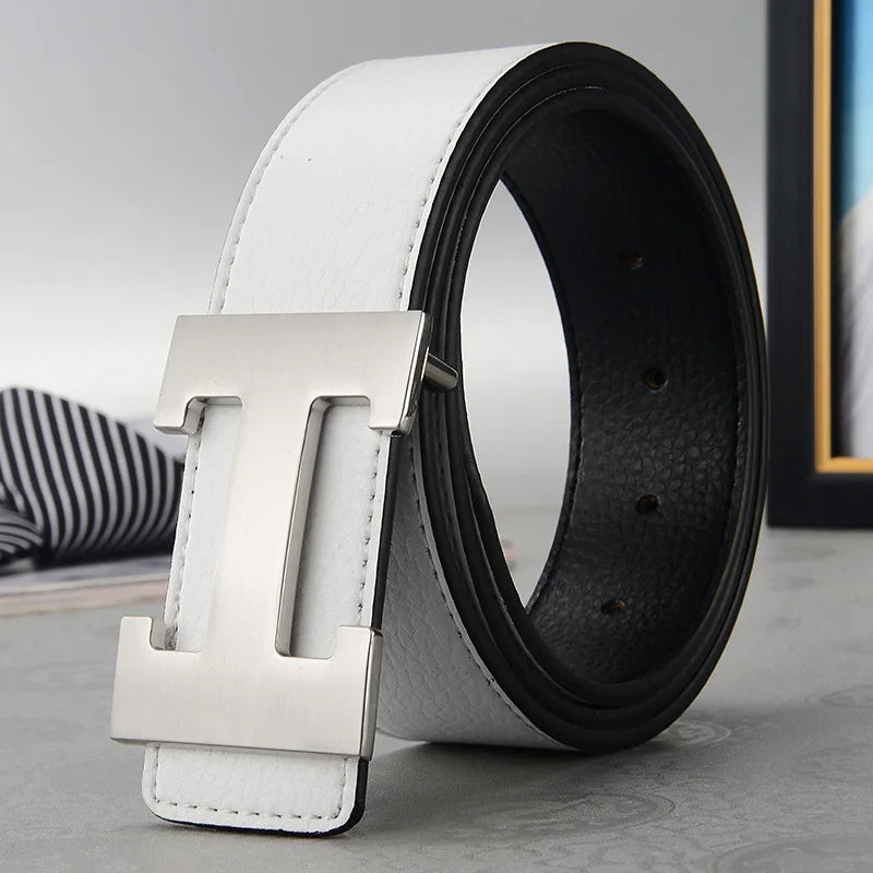 CinturÃ³n de cuero genuino de lujo para hombre y mujer, correa de Metal de 3,8 cm de ancho, de alta calidad, a la moda