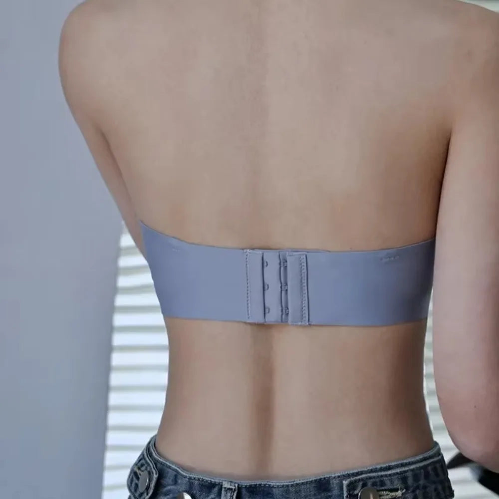 Sujetador envuelto sin tirantes de Color sólido, ropa interior Invisible antideslizante para mujer, lencería femenina fina para boda