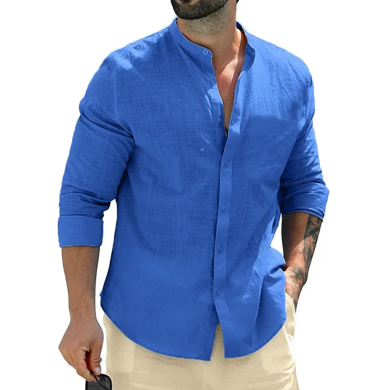 Camisas de manga larga de otoÃ±o para hombre, camisetas de negocios de algodÃ³n, ropa de calle transpirable de Color sÃ³lido, camisas con botones para hombre, camisa blanca