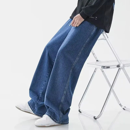 Nuevo 2024 Venta caliente de los hombres coreanos Casual largo Denim clÃ¡sico de los hombres de pierna recta High Street Denim pantalones de pierna ancha