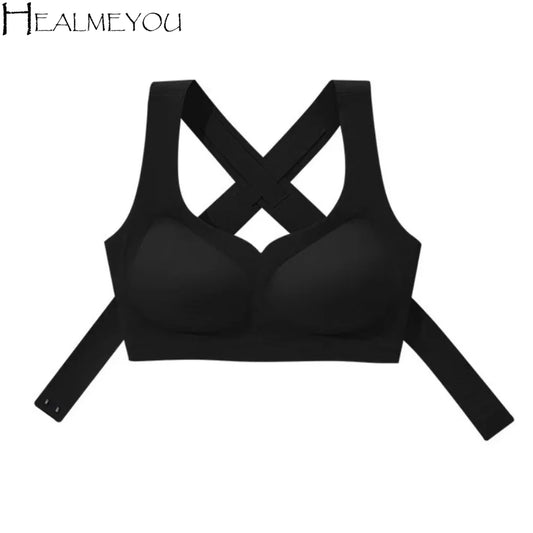 Sujetadores 2 en 1 sin costuras para mujer, ropa interior inalámbrica con hebilla frontal ajustable, Corrector de postura trasera, copa fina, sujetador antiflacidez