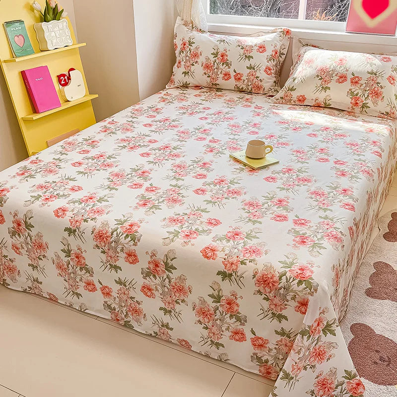 Sábana de algodón 100% con estampado de flores, sábanas dobles para niñas y niños, ropa de cama individual Queen King Size, 1 Uds.