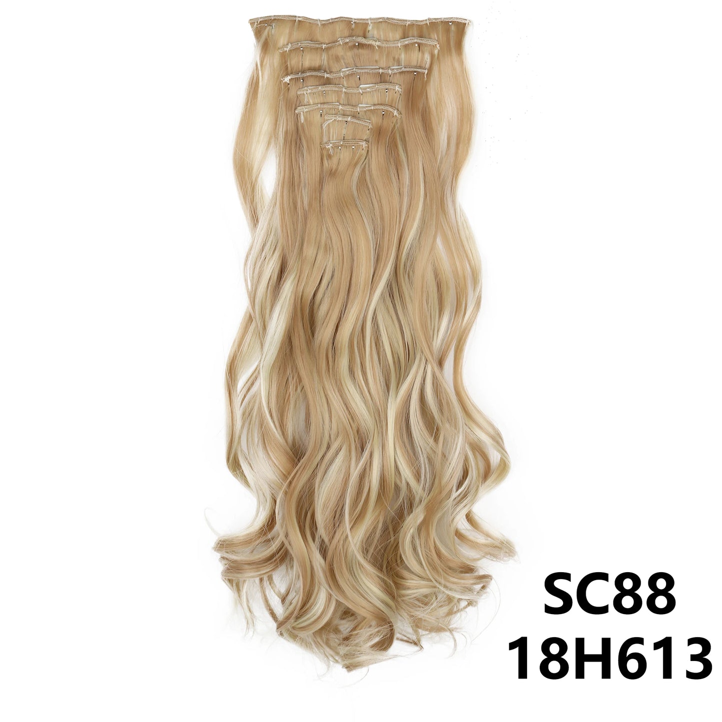 Extensiones de cabello sintÃƒÂ©tico largo y recto para mujer, 16 Clips, 7 unidades/juego, fibra de alta temperatura, negro, marrÃƒÂ³n, Rubio