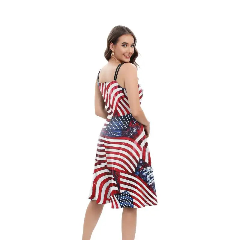 [Eres mi secreto] vestido de DÃƒÂ­a de la independencia para mujer, vestido de fiesta de carnaval, vestido antideslizante, patrÃƒÂ³n de bandera para adultos, vestido Rockabilly de lujo para Halloween