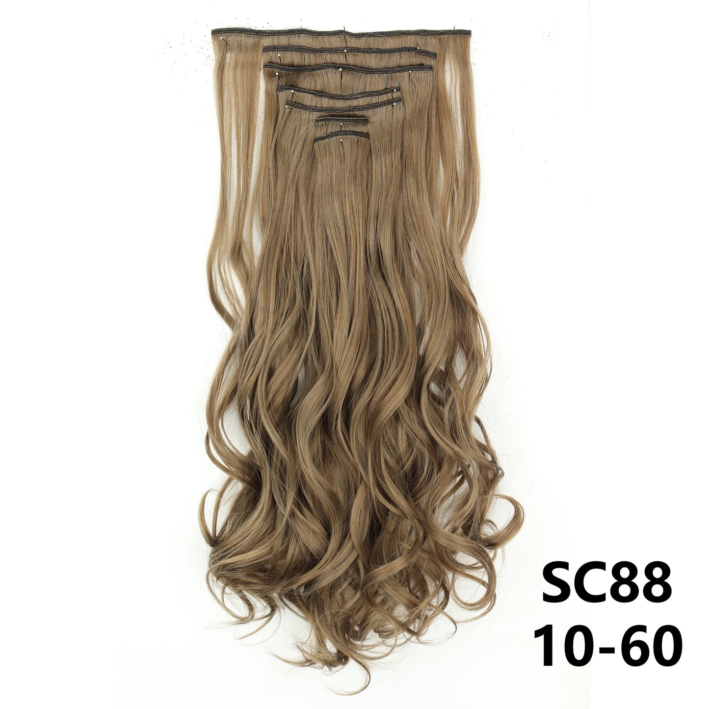 Extensiones de cabello sintÃƒÂ©tico largo y recto para mujer, 16 Clips, 7 unidades/juego, fibra de alta temperatura, negro, marrÃƒÂ³n, Rubio