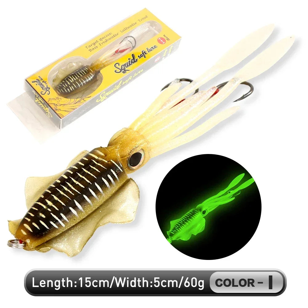 ZUKIBO-cebo de calamar suave para pesca, seÃ±uelo de pesca con curricÃ¡n, plantillas con cabeza de pulpo, plantilla de calamar UV luminosa de 60g para pesca en barcos de aguas profundas, cebo Wobblers