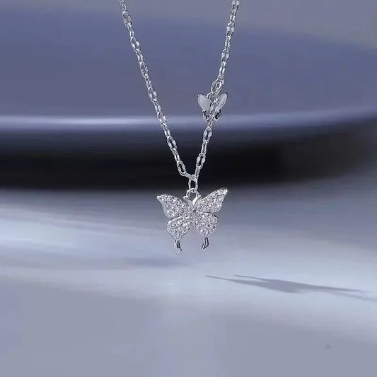 Collar de mariposa de plata para mujer, collar con colgante de circÃ³n de cristal para mujer y niÃ±a, collar de cadena de cristal, joyerÃ­a de fiesta