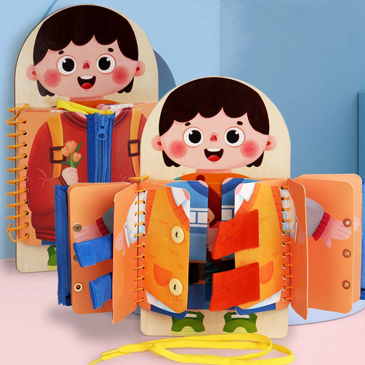 Tablero de madera multicapa para niños, juegos de educación temprana Montessori, libros silenciosos, juguete sensorial, práctica de vestir