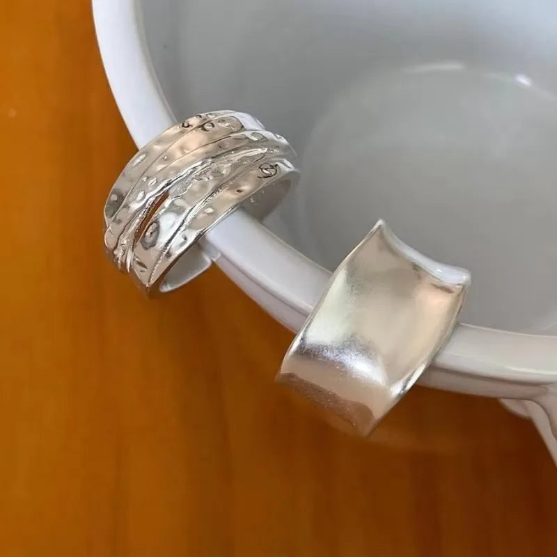 Anillo de Plata de Ley 925 para mujer, joyería ancha, Simple, abierto, Vintage, hecho a mano, seguro para regalo de cumpleaños y fiesta