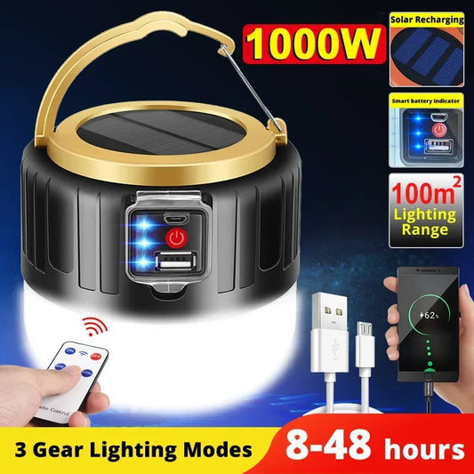 Luz portátil para acampar, Banco de energía, linternas LED para acampar con Control remoto, linterna recargable impermeable para tienda de campaña al aire libre